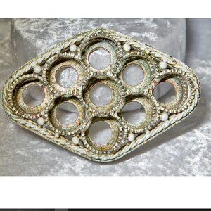 Vintage Florenza Lipstick Holder French White Enamel w/ Gold Ormolu BASK…